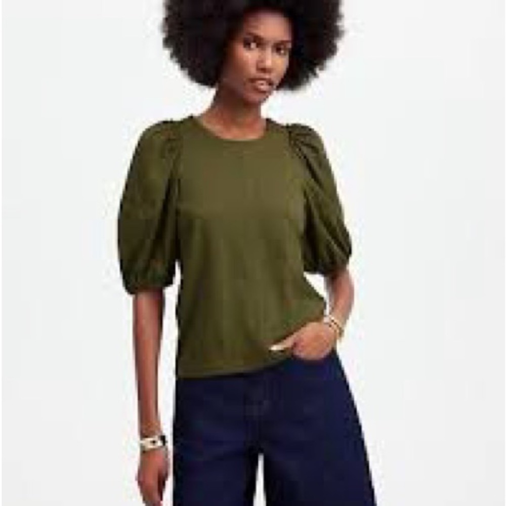 Madewell Olive Green Puff Sleeve Top